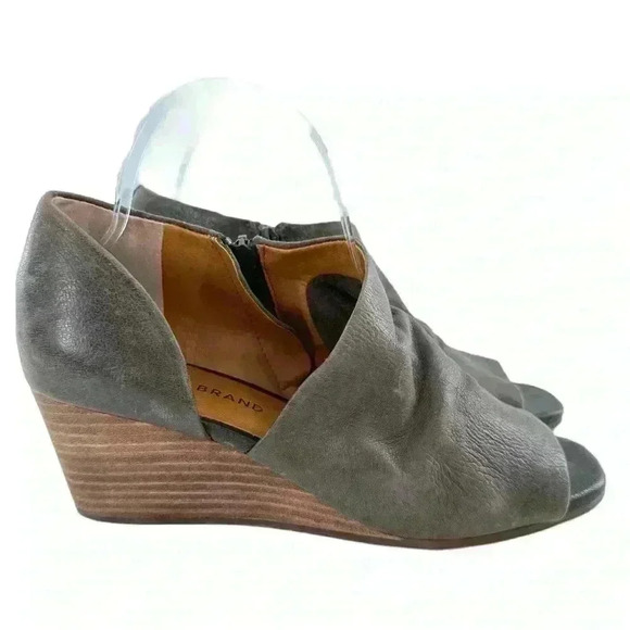 Lucky brand womens ankle booties size 38.5 gray leather dorsay wedge boots - Picture 1 of 11